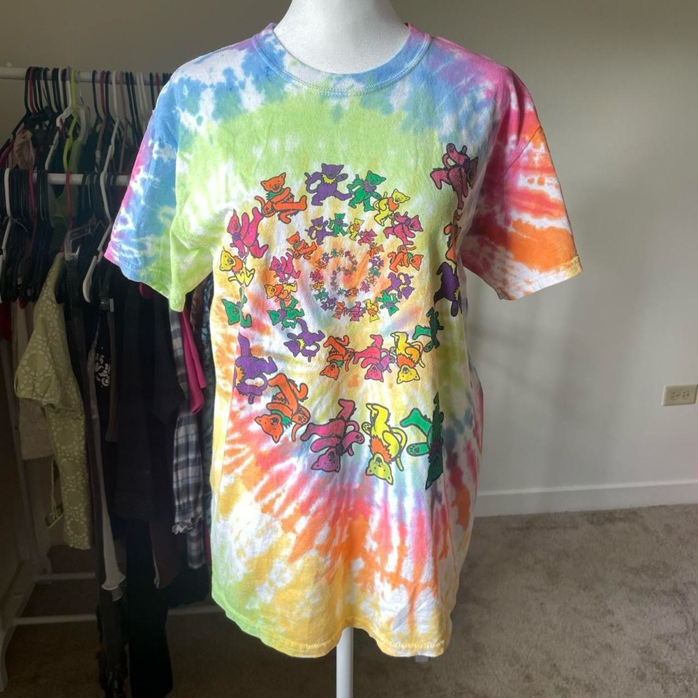 Colortone Grateful Dead Spiral Dancing Bears Cats Wildcat Rainbow Tie Dye Tee
